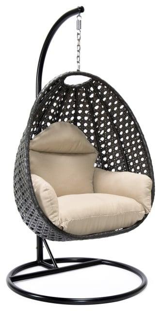 ESCCH-40BG Charcoal Wicker Hanging Egg Swing Chair, Beige