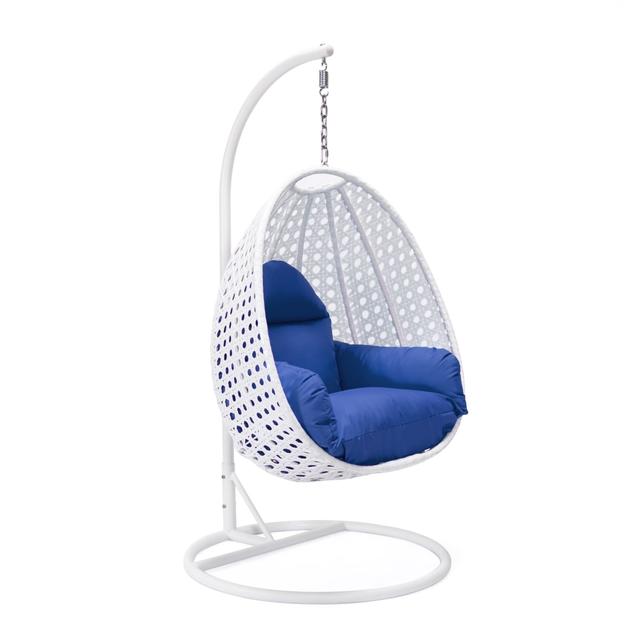 ESCW-40BU White Wicker Hanging Egg Swing Chair, Blue