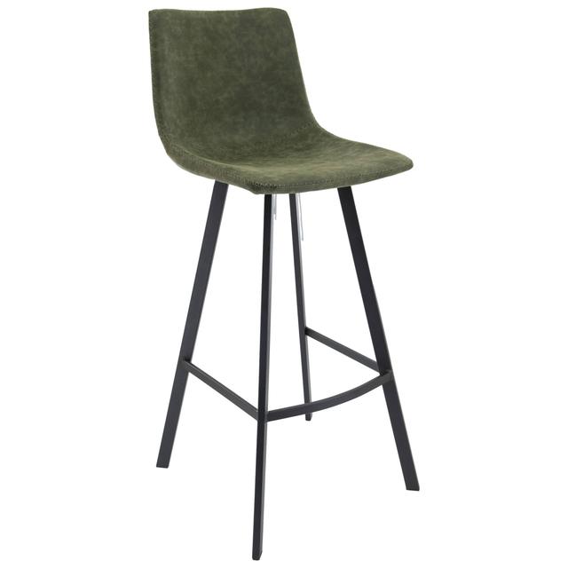 40.55 x 17.71 x 18 in. Elland Modern Upholstered Leather Bar Stool with Iron Legs & Footrest&#44; Olive Green - Set of 2