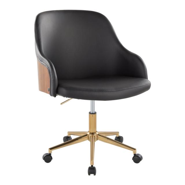 OC-BACCIPU1 AUWLBK1 Bacci Contemporary Office Chair in Gold Metal, Walnut Wood, & Black PU Leather