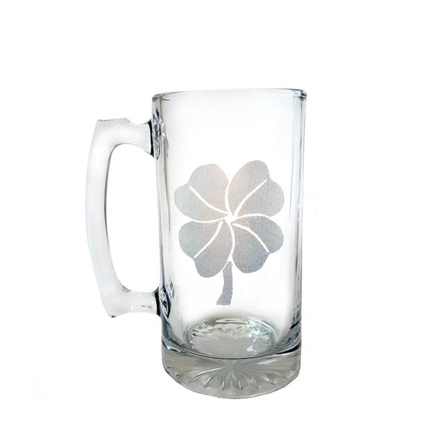 26 oz Four Leaf Clover Engraved Stein Glass