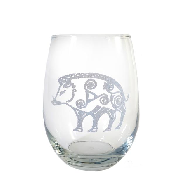 18 oz Celtic Boar Engraved Stemless Wine Glass