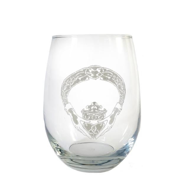 18 oz Irish Claddagh Engraved Stemless Wine Glass