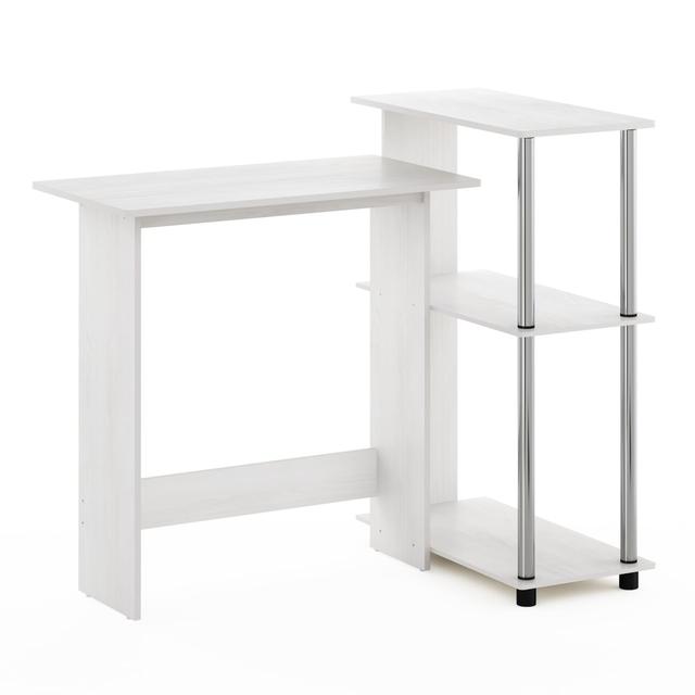 Abbott Corner Computer Desk with Bookshelf&#44; White Oak & Stainless Steel
