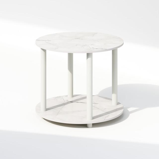 N22177MWH 23.54 x 19.84 x 23.54 in. Turn-N-Tube Simple Design 2-Tier Round Wooden Side End Table - Marble White