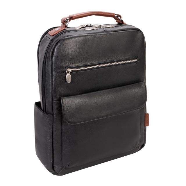 McKlein USA  17 in. U Series Logan Leather Two-Tone Dual-Compartment Laptop & Tablet Backpack, Black