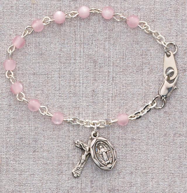 5.5 in. Baby Bracelet with Rhodium Plated Crucifix - Pink