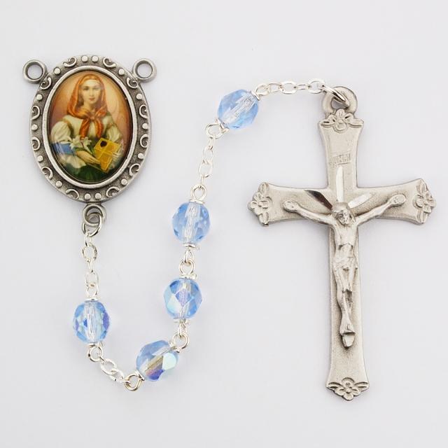 6 mm Glass St.Dymphna Cross Rosary Set - Blue