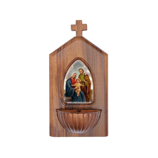 6.85 x 3.5 in. Brazilian Brown Holy Family Water Font Pendant Box