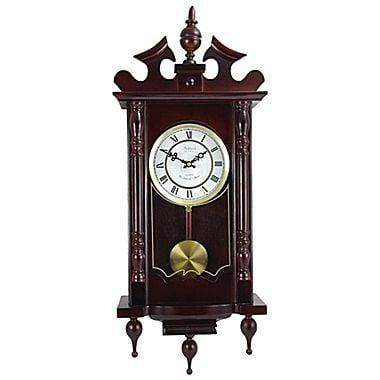 Classic 31 in. Chiming Wall Clock with Roman Numerals & A Swinging Pendulum in A Cherry Oak Finish