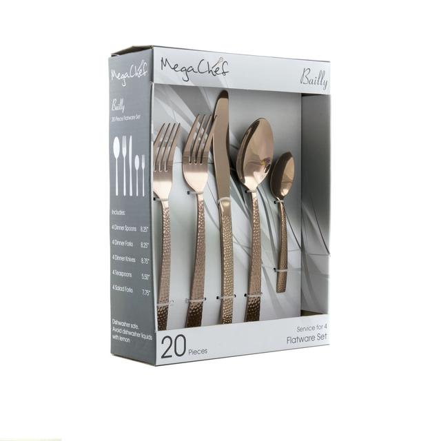 4 in. Baily Flatware Utensil Set with Stainless Steel Silverware Metal Service - Rose Gold - 20 Piece