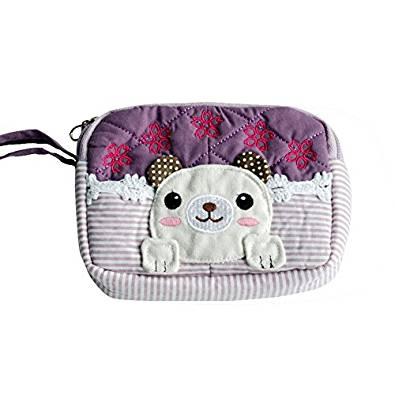 THH498-PURPLE 5.1 x 3.9 x 1.1 in. Pretty Dog - Embroidered Applique Fabric Art Wallet Purse &amp; Pouch Bag