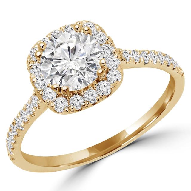 1.05 CTW Round Diamond Halo Engagement Ring in 14K Yellow Gold - Size 7.75