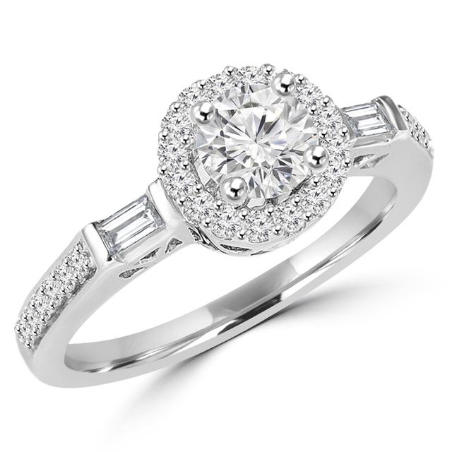 0.87 CTW Round Diamond Vintage Halo Engagement Ring in 14K White Gold - Size 5.75