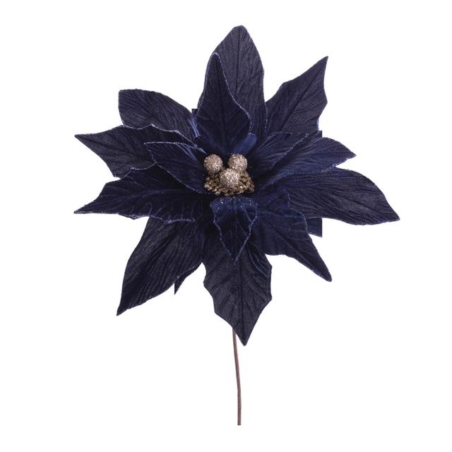 95452DS 27.5 in. Polyester Poinsettia Stem, Blue - Set of 6