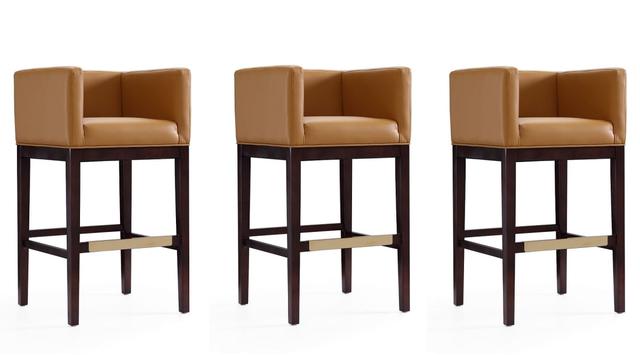 Kingsley Camel & Dark Walnut Beech Wood Barstool, 38 x 21 x 19.5 in. - Set of 3