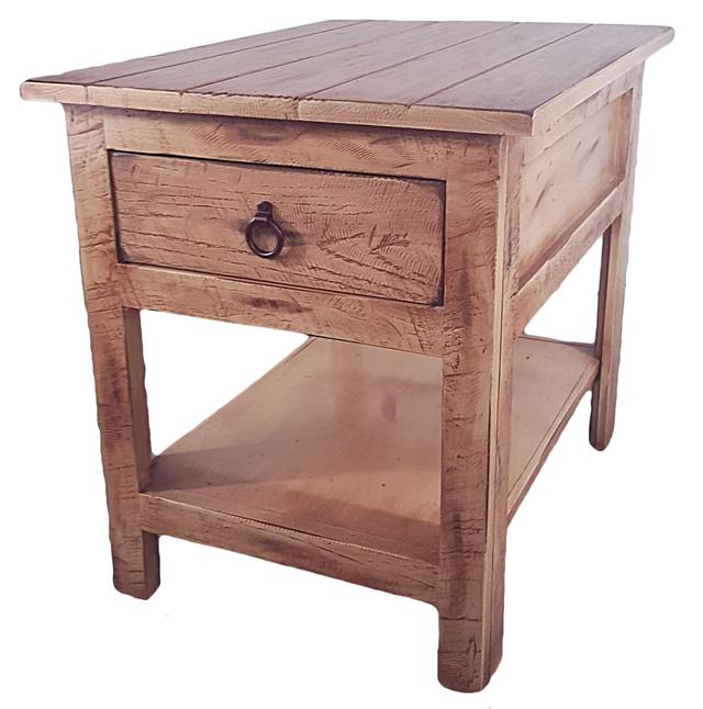 Rustic End Table with 1 Drawer, Rustic Aquamarine