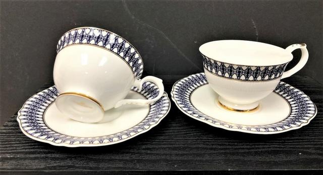 White with Blue Pattern Tea Cup Set, Set of 2