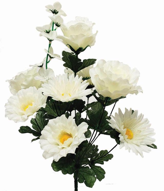 AI-FL3684CRW-Q02 Cream Roses & Gerbera Daisies Bunch Artificial Flower - Set of 2