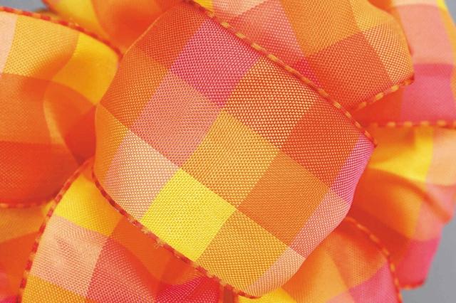 AI-151935-Q02 1.5 in. x 50 Yards Wired Orange & Yellow Checked Ribbon&#44; Multi Color - Set of 2