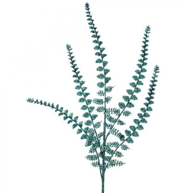 CM-RT795TL_Q01 Teal Glitter Ladder Fern Spray Faux Plants And Trees