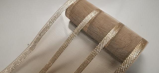 AI-440810018 10.5'X10Yds Champagne Foil Striped Ribbon