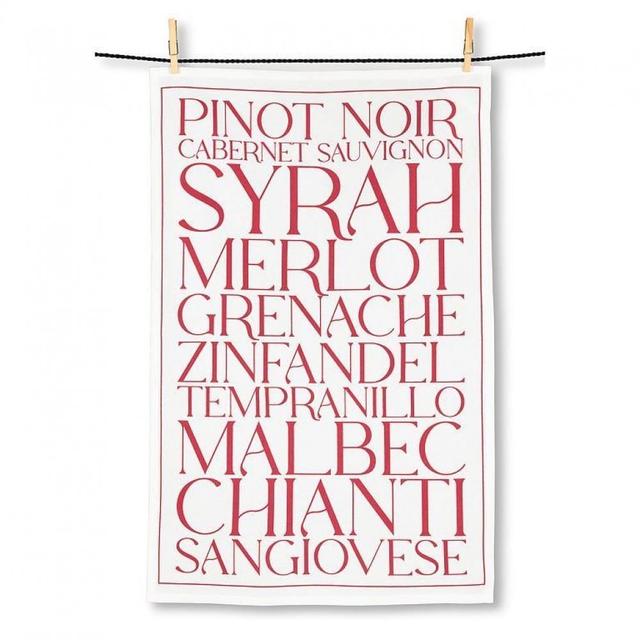 AB-56-VT-TEXT-102 Types Of Red Wines Text Kitchen Tea Towel