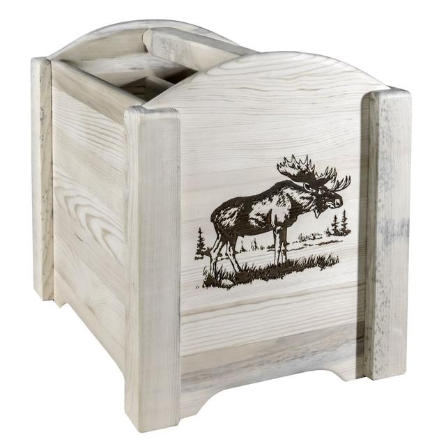 MWHCMAGVLZMOOSE Homestead Collection Magazine Rack with Laser Engraved Moose Design, Clear Lacquer Finish