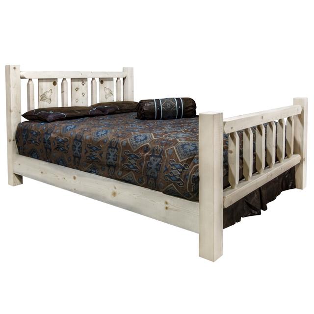 Homestead Collection Twin Size Bed with Laser Engraved Wolf Design&#44; Ready to Finish