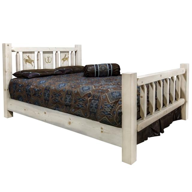 Homestead Collection Full Size Bed with Laser Engraved Bronc Design, Ready to Finish