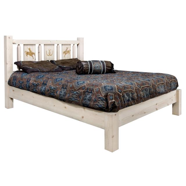 Homestead Collection California King Size Platform Bed with Laser Engraved Bronc Design&#44; Ready to Finish