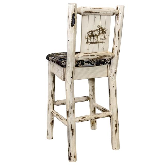 Montana Barstool with Back - Woodland Upholstery with Laser Engraved Moose Design