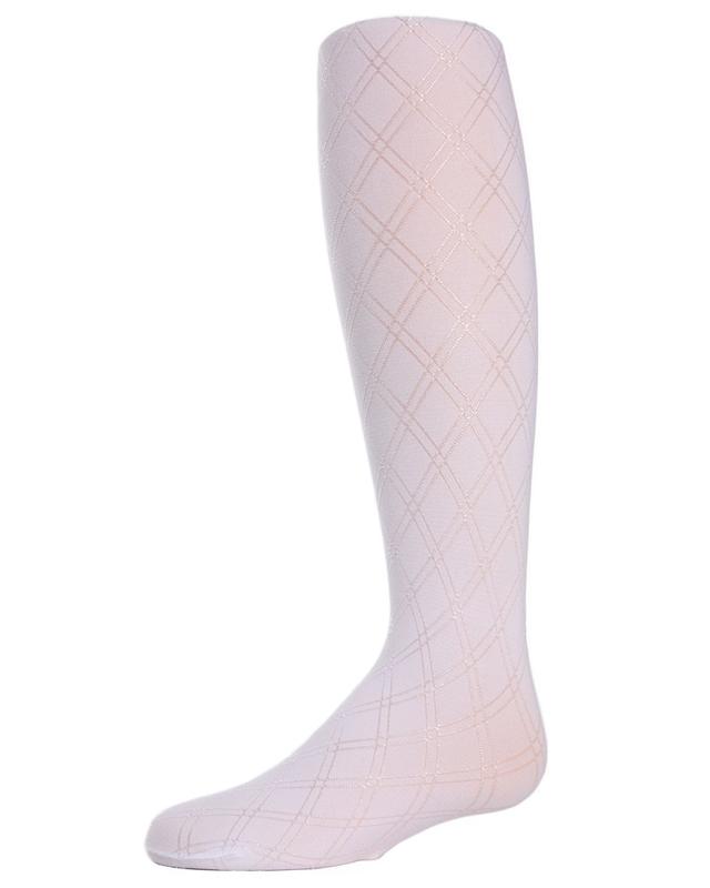 MK-743-10103-10-12 Shine Diamond Bright Girls Tights, White - Size 10-12