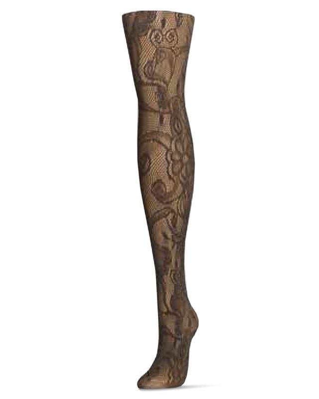 MS3-152-24013-M-L Botanic Scene Net Tights for Womens, Two Tone Mud - Medium-Large