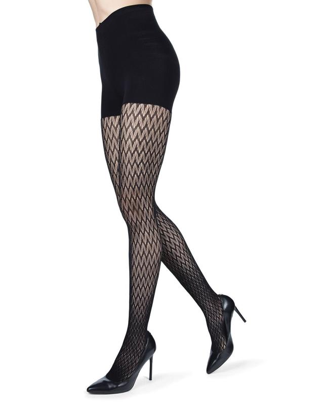 MO-376-00001-Q1-2 Firmfit Chevron Net Tights for Womens, Black - Size Q1-2