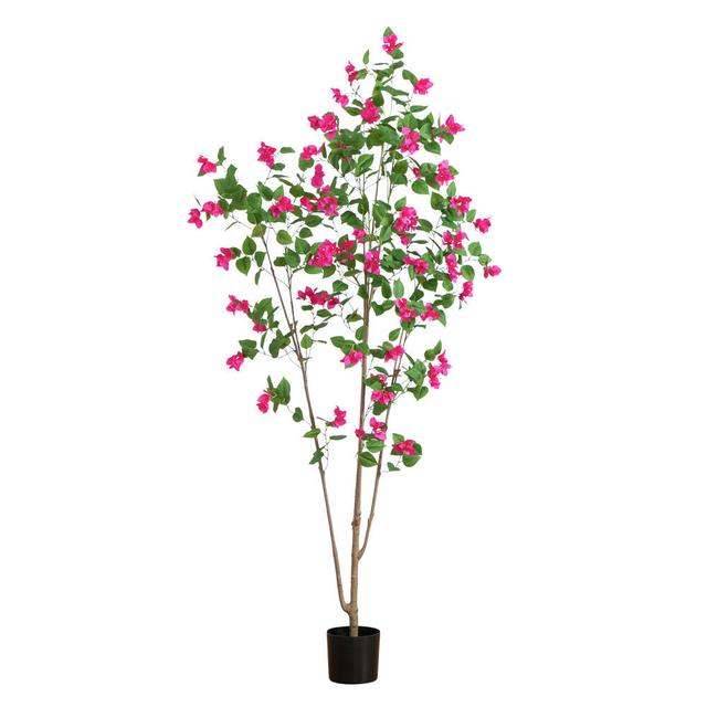 T5004 8 ft. Artificial Minimalist Bougainvillea Tree, Green & Pink