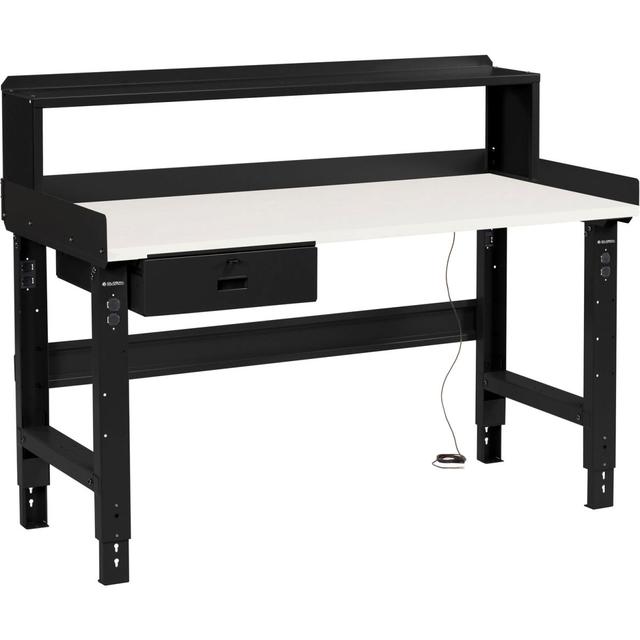 Global Industrial 254960BBK Adjustable Height Workbench with Drawer & Riser&#44; ESD Square Edge Top - Black - 60 x 30 in.