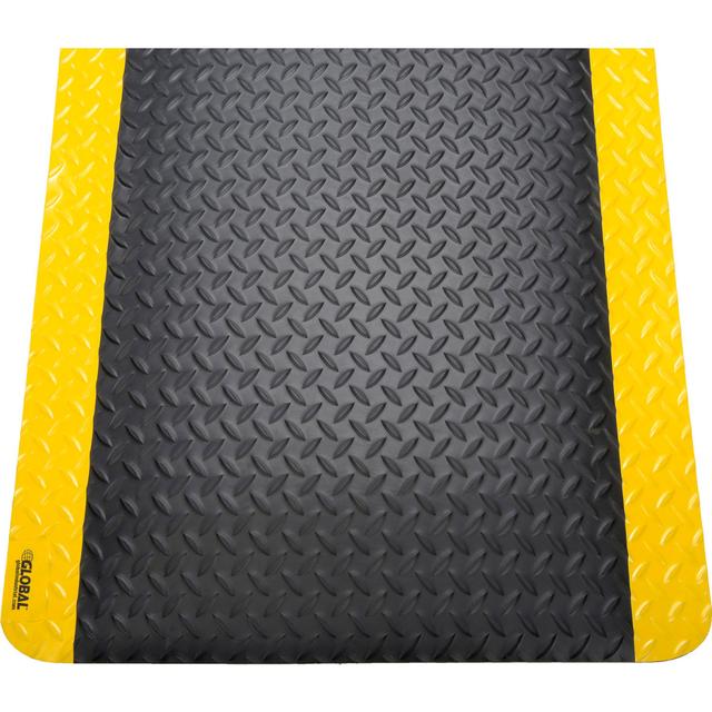 0.93 in. & 3 x 5 ft. Global Industrial Diamond Plate Ergonomic Mat - Black & Yellow Border