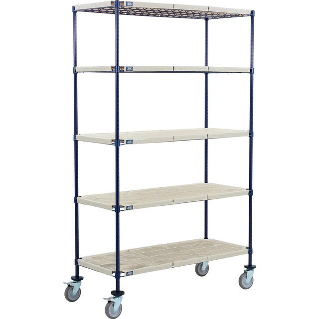 Global Industrial C24306PPMB5 Nexel 5 Shelf Truck&#44; Nexelite 30 x 24 x 69 in. - Polyurethane Swivel Casters 2 Brake - Beige & Blue