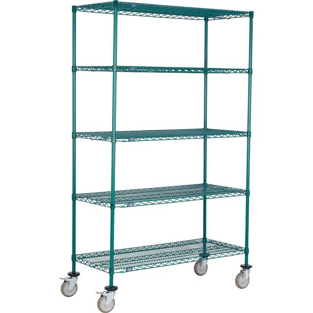 Global Industrial C24427PGB5 Nexel 5 Shelf Truck&#44; Poly-Green 42 x 24 x 80 in. - Polyurethane Swivel Casters 2 Brakes - Green