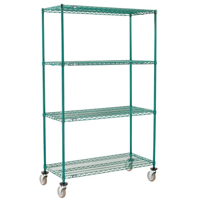 Global Industrial C24485PG4 Nexel 4 Shelf Truck, Poly-Green 48 x 24 x 60 in. - Polyurethane Swivel Casters - Green