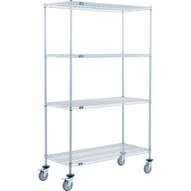 Global Industrial C30605PEPB4 Nexel 4 Shelf Truck&#44; Nexelate 60 x 30 x 60 in. - Polyurethane Swivel Casters 2 Brakes - Silver