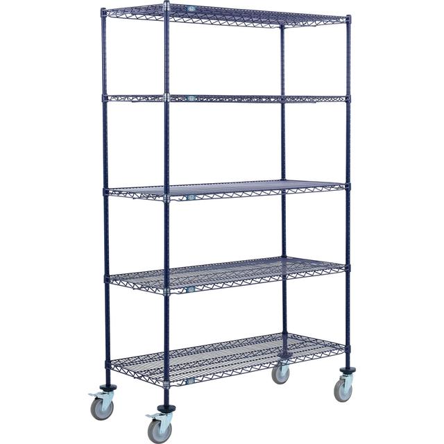 Global Industrial C24545PNB5 Nexel 5 Shelf Truck, Nexelon 54 x 24 x 60 in. - Polyurethane Swivel Casters 2 Brake - Blue