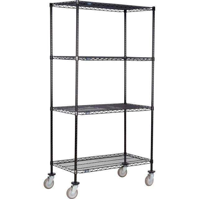 Global Industrial C14605PB4 Nexel 4 Shelf Truck&#44; Black Epoxy 60 x 14 x 60 in. - Polyurethane Swivel Casters - Black