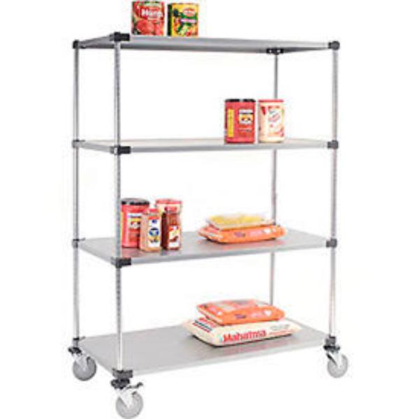 Global Industrial C18366SZ4 Nexel 4 Shelf Truck Galvanized - Polyurethane Casters&#44; Gray - 36 x 18 x 69 in.