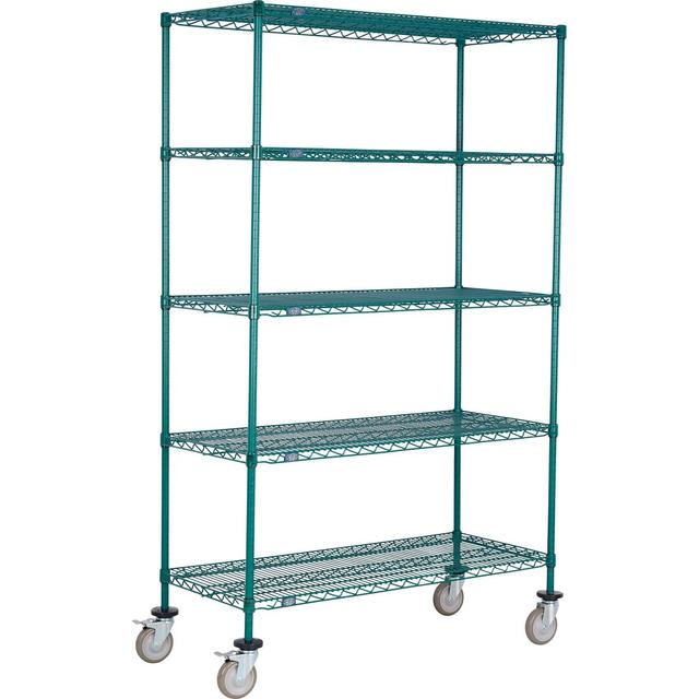 Global Industrial C14486PGB5 Nexel 5 Shelf Truck&#44; Poly-Green 48 x 14 x 69 in. - Polyurethane Swivel Casters 2 Brakes - Green