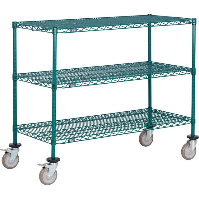 Global Industrial C21307PGB3 Nexel 3 Shelf Truck&#44; Poly-Green 30 x 21 x 80 in. - Polyurethane Swivel Casters 2 Brakes - Green