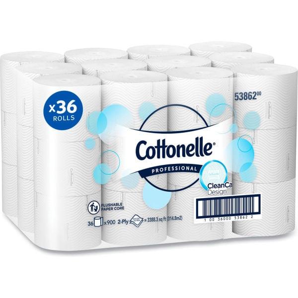 B3180162 Cottonelle Clean Care Septic Safe 2-Ply Bathroom Tissue, White - 900 Sheets per Roll - 36 Rolls per Case