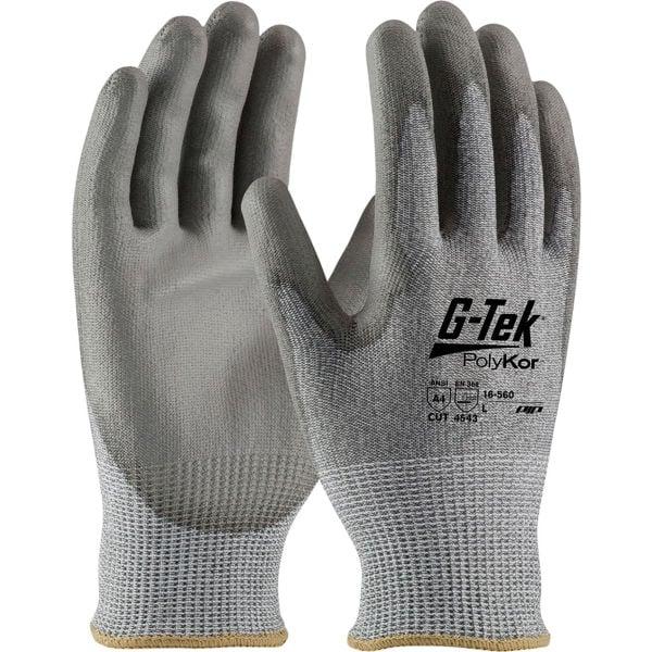 B1505384 G-Tek CR Polyurethane Grip Gloves with HPPE & Glass Liner Palm & Fingers, Gray - Medium - 12 Pairs