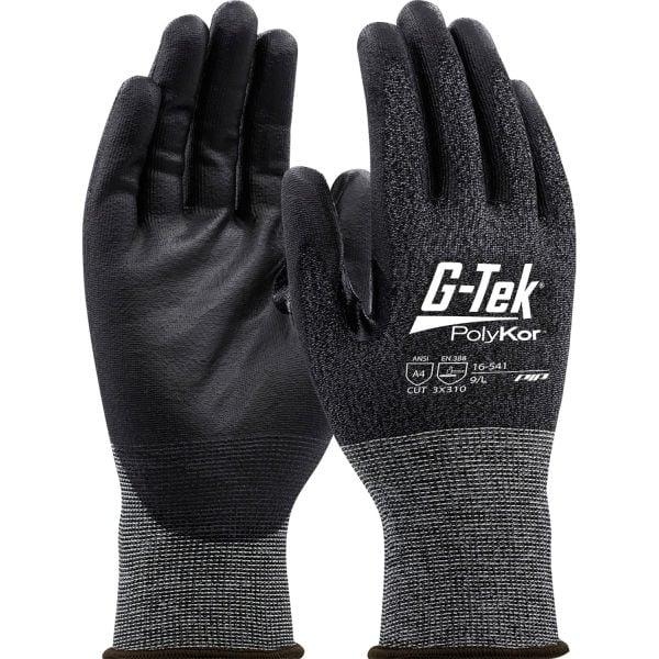 B3146808 G-Tek PolyKor Seamless Knit Blended CR PU Coated ANSI A4 Gloves, Black - Extra Large - 12 Pair